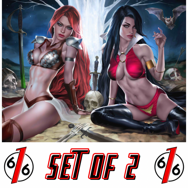 VAMPIRELLA & RED SONJA JOSH BURNS 616 Virgin Variant A Set Of 2 LTD 500