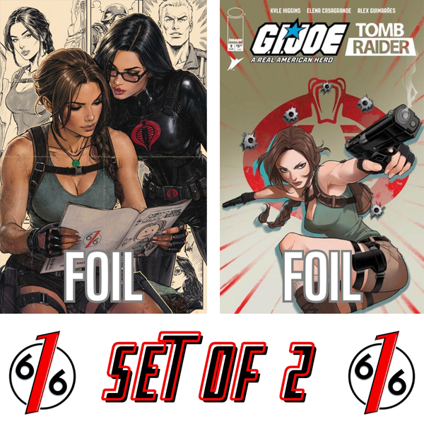 GI JOE TOMB RAIDER #2 CEDRIC POULAT 616 COMICS Virgin FOIL Variant & SWEENEY BOO FOIL Cvr C Set LTD 750