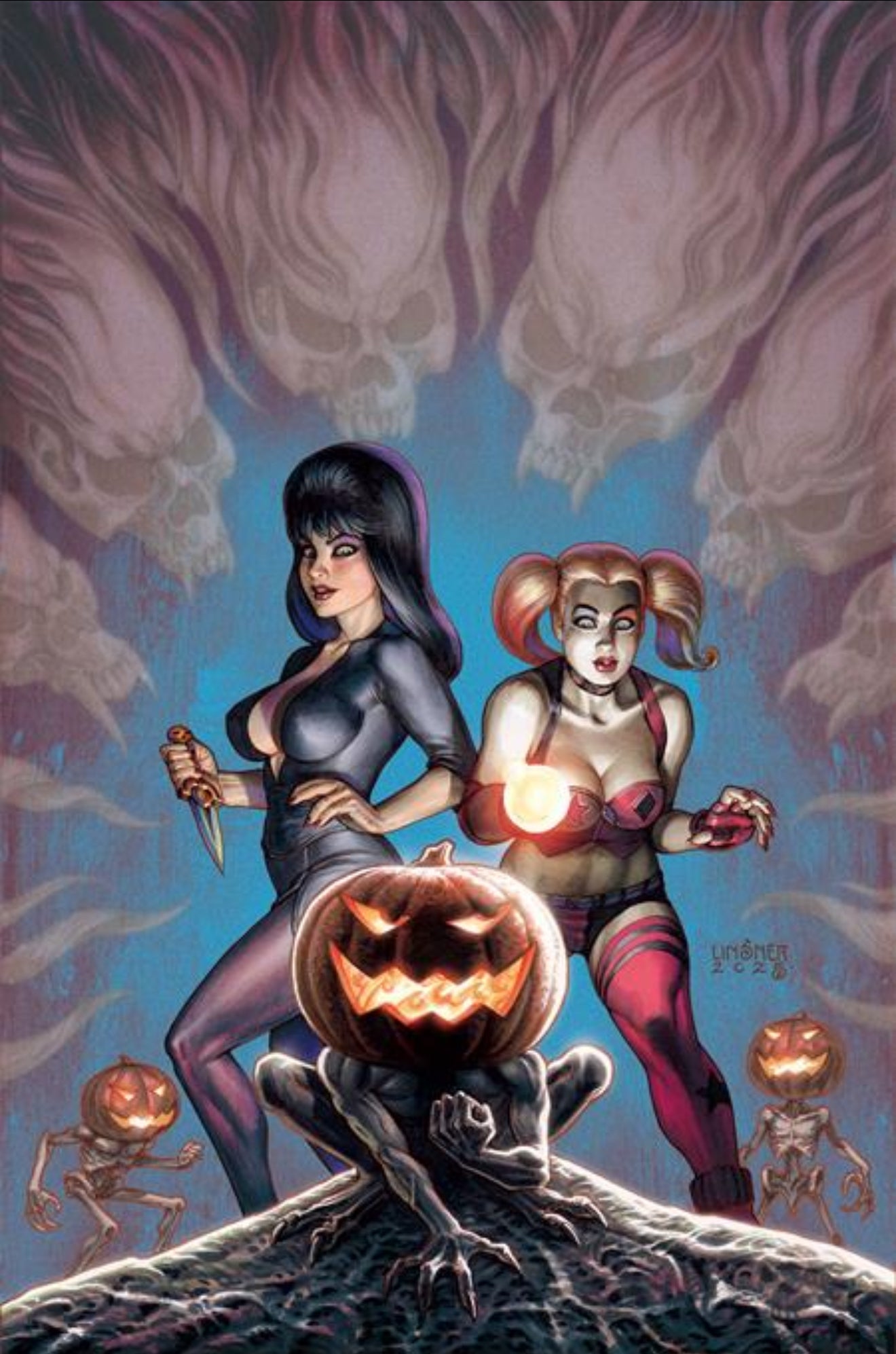 HARLEY QUINN X ELVIRA #1 JOSEPH MICHAEL LINSNER 1:30 Virgin Variant Cvr T