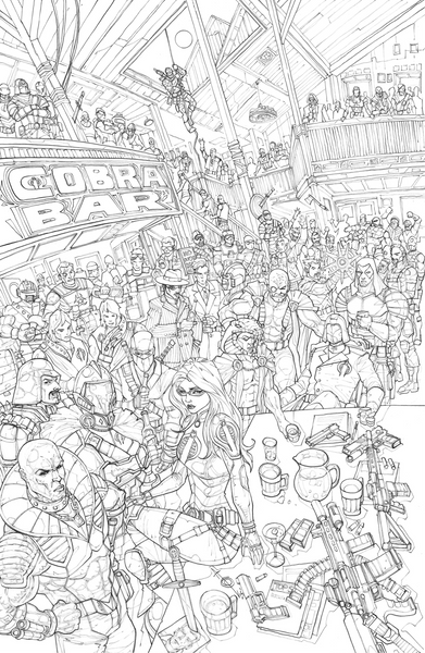 GI JOE REAL AMERICAN HERO #320 & 321 ALAN QUAH 616 COMICS COBRA & JOES BAR Virgin B&W Inks Variant Connecting Set LTD 750