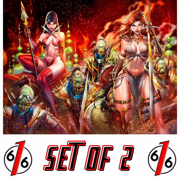 RED SONJA SHE DEVIL WITH A SWORD #1 & VAMPIRELLA #2 JAMIE TYNDALL 616 COMICS Virgin Connecting Red Variant C Set LTD 700