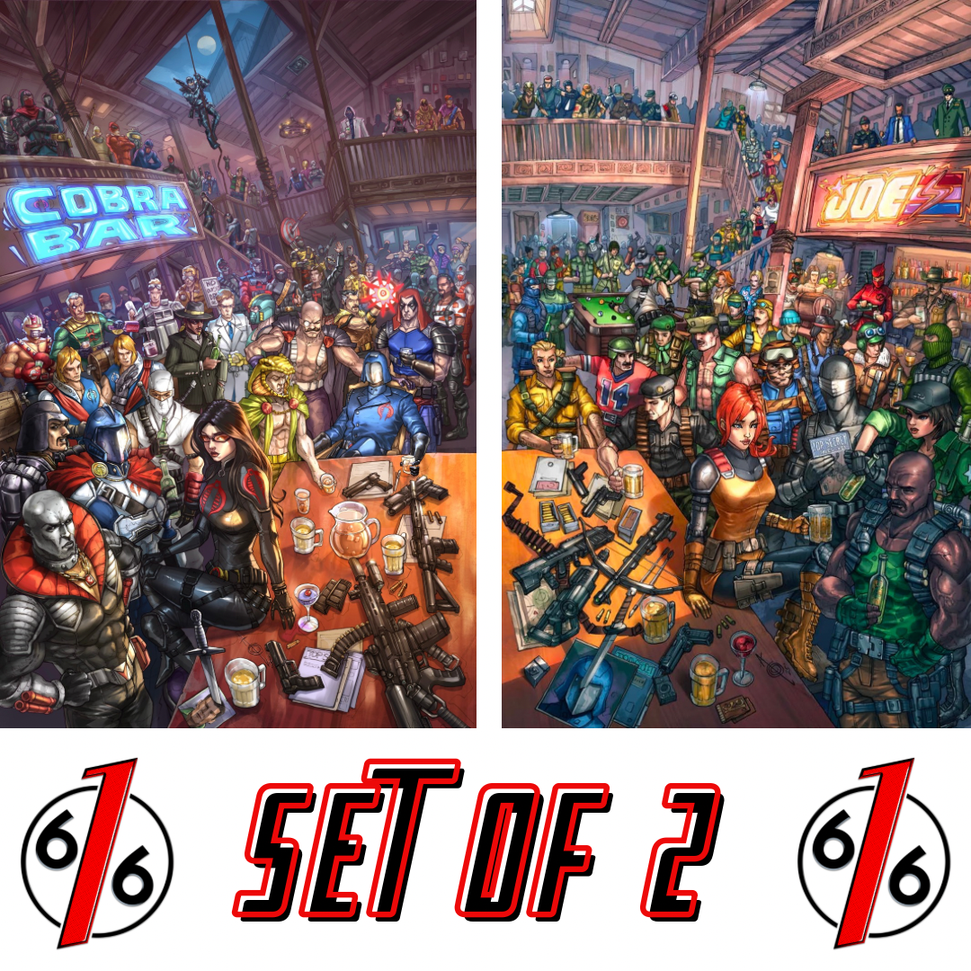 GI JOE REAL AMERICAN HERO #320 & 321 ALAN QUAH 616 COMICS COBRA & JOES BAR Virgin Color Variant Connecting Set LTD 750