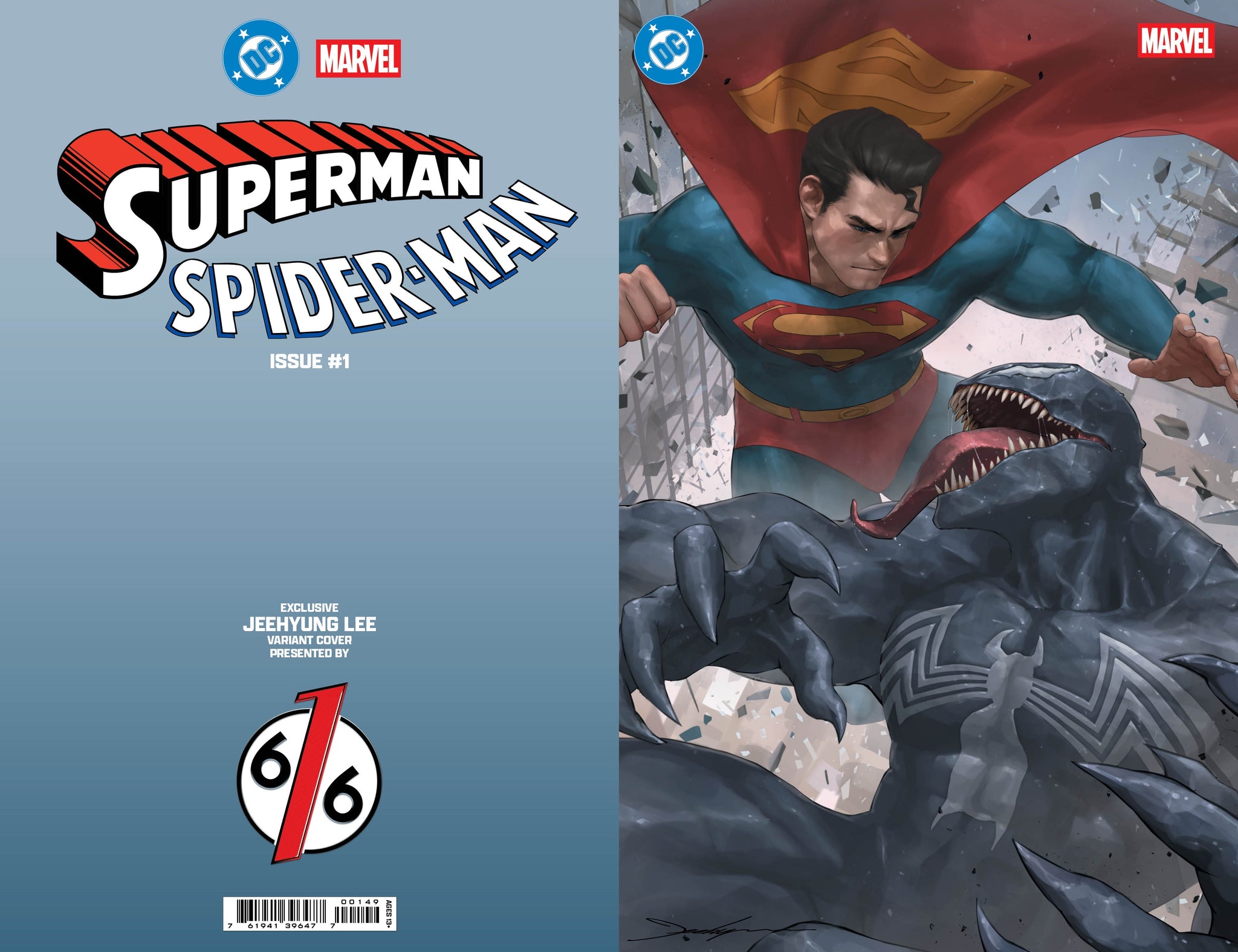 アメコミ　marvel　スーパーマン　ジェームスガン　激レア DC MARVEL SUPERMAN SPIDER-MAN #1 JEEHYUNG LEE 616 Virgin FOIL
