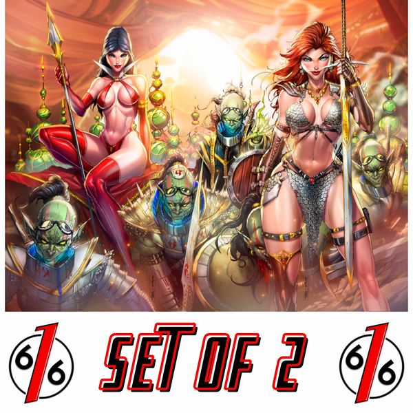RED SONJA SHE DEVIL WITH A SWORD #1 & VAMPIRELLA #2 JAMIE TYNDALL 616 COMICS Virgin Connecting Cave Variant A Set LTD 700