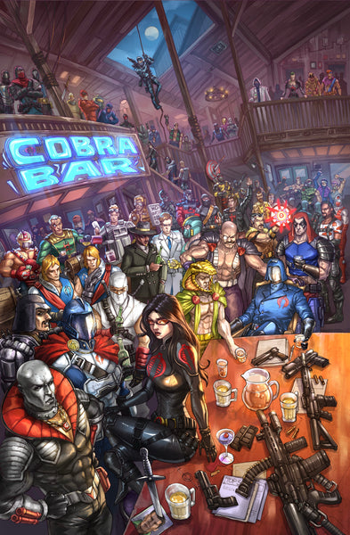 GI JOE REAL AMERICAN HERO #320 & 321 ALAN QUAH 616 COMICS COBRA & JOES BAR Virgin Color Variant Connecting Set LTD 750