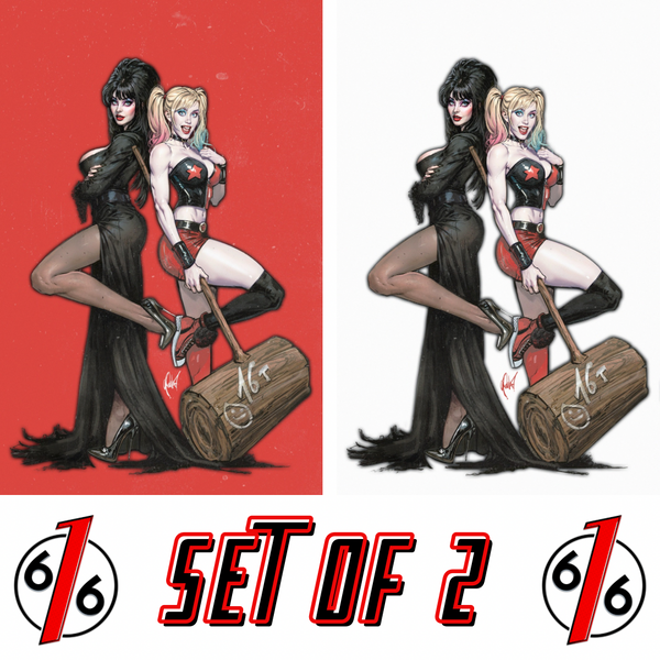 HARLEY QUINN X ELVIRA #1 CEDRIC POULAT 616 COMICS Virgin Variant Set LTD 500