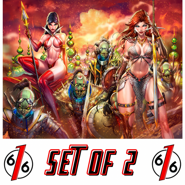 RED SONJA SHE DEVIL WITH A SWORD #1 & VAMPIRELLA #2 JAMIE TYNDALL 616 COMICS Virgin Connecting Smoke Variant B Set LTD 700