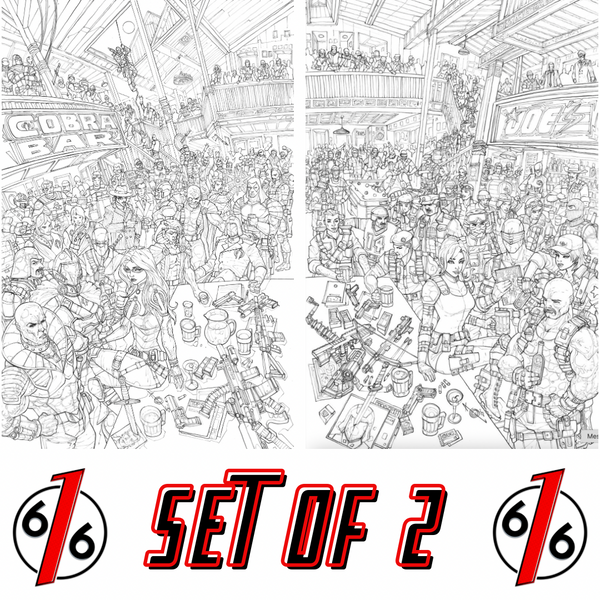 GI JOE REAL AMERICAN HERO #320 & 321 ALAN QUAH 616 COMICS COBRA & JOES BAR Virgin B&W Inks Variant Connecting Set LTD 750