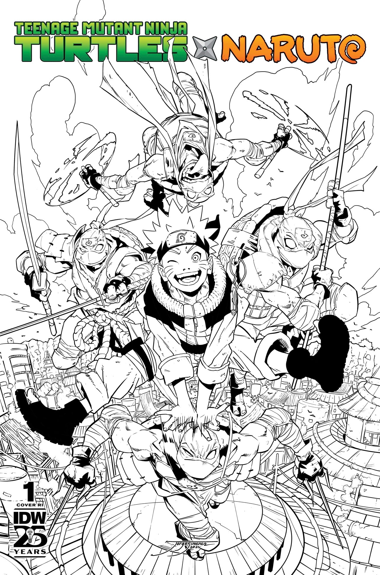 TEENAGE MUTANT NINJA TURTLES X NARUTO 1 JORGE JIMENEZ 1:100 B&W Ratio Variant