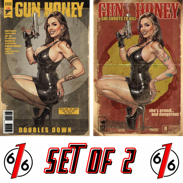 GUN HONEY DOUBLES DOWN #1 CEDRIC POULAT 616 COMICS Trade Dress & Virgin Variant AB Set LTD 500