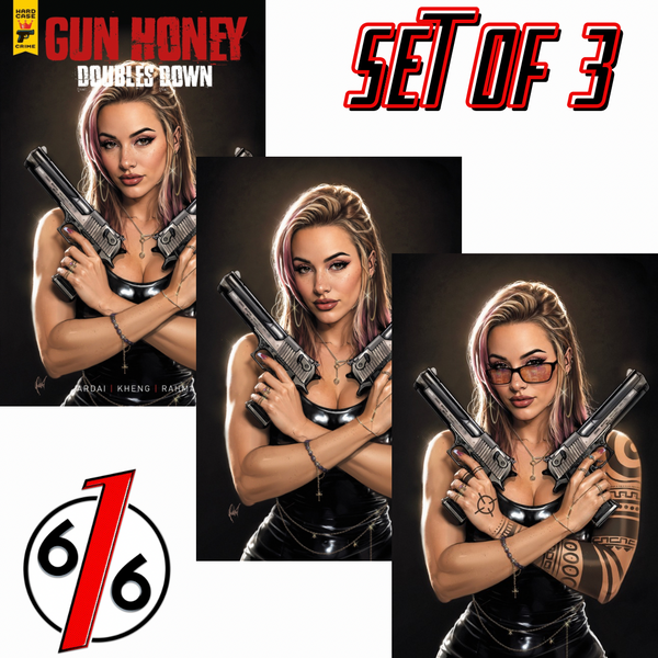 GUN HONEY DOUBLES DOWN #3 CEDRIC POULAT 616 COMICS Trade Dress & Virgin Variant ABC Set LTD 500