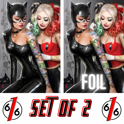 NATHAN SZERDY HARLEY QUINN & CATWOMAN TATTOO Virgin & FOIL Variant Set