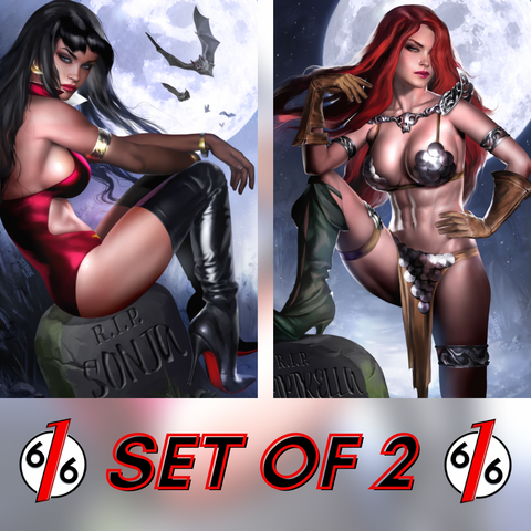 VAMPIRELLA VS RED SONJA 4 JOSH BURNS 616 Virgin Variant Graveyard AB Set