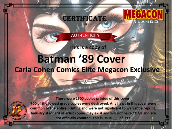 BATMAN 89 #1 CARLA COHEN MEGACON Minimal Trade Dress Variant LTD 999 COA