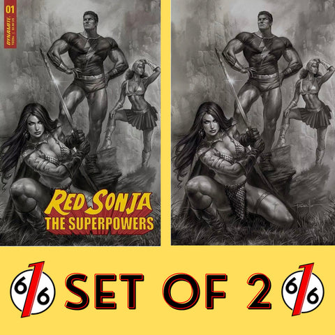 🚨🔥🗡 RED SONJA THE SUPERPOWERS #1 PARRILLO SET OF 2 1:15 & 1:50 B&W Virgin NM