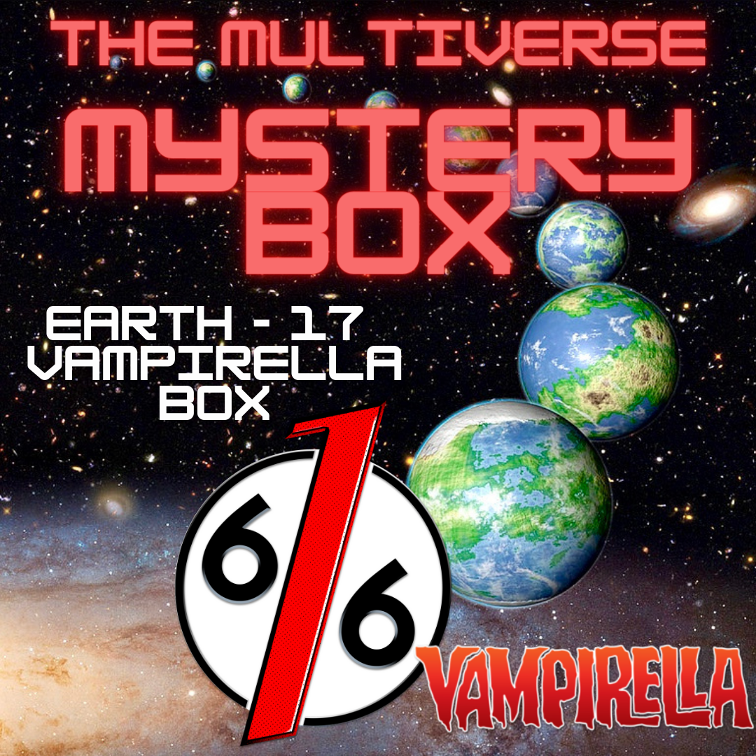 ❓📦 This Multiverse Mystery Box includes SIX (6) limited exclusive variants! All six variants will be 616 VAMPIRELLA exclusives! The retail value of this box is $110 dollars! These mystery boxes are offered in limited quantities and once they are sold out, they will not be offered again! Every iteration of the Vampirella Multiverse Mystery Box will include exclusive variants that are different from previous Vampirella Multiverse Mystery Boxes, so you don't have to worry about duplicate comics coming in each 