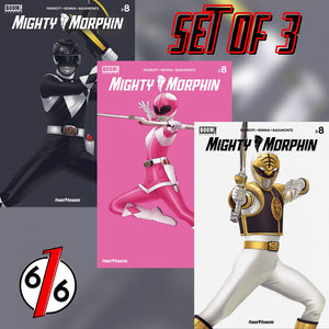 MIGHTY MORPHIN #8 BON BERNARDO 616 Variant Set of 3 White & Black & Pink LTD 500