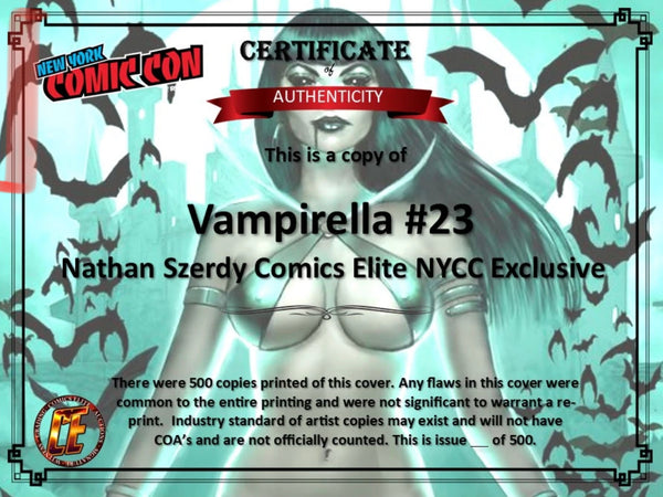 VAMPIRELLA #23 NATHAN SZERDY NYCC 2021 Convention Virgin Variant LTD 500 COA
