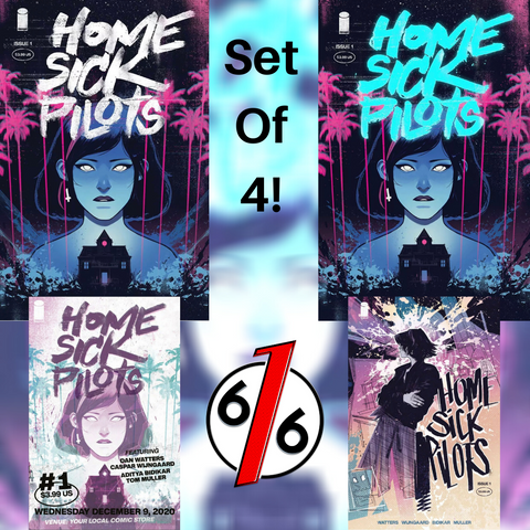 🚨😱 HOME SICK PILOTS #1 SET OF 4 Covers A B C + 1:50 Turquoise Foil Variant NM