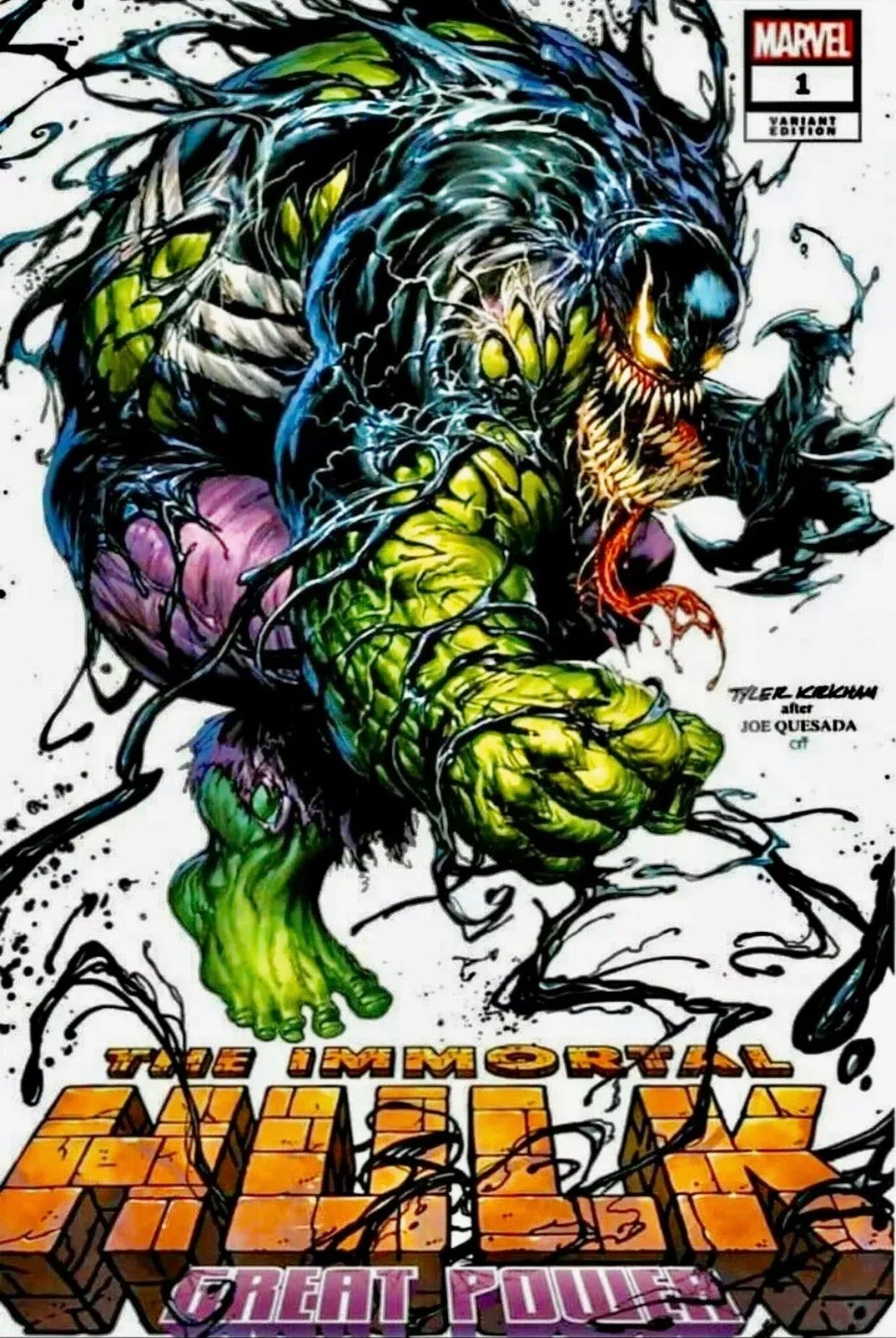 IMMORTAL HULK GREAT POWER #1 TYLER KIRKHAM Quesada Venom Homage White Cover A