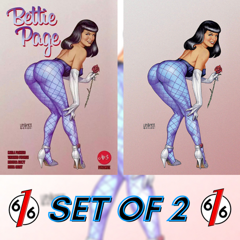 🚨🔥 BETTIE PAGE #5 SET OF 2 LINSNER Cover C & Limited Virgin Variant NM Gemini