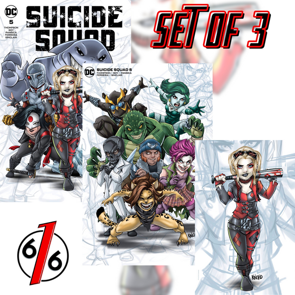 SUICIDE SQUAD #5 RYAN KINCAID SIGNED Chibi Variant Set Trade Minimal & Virgin