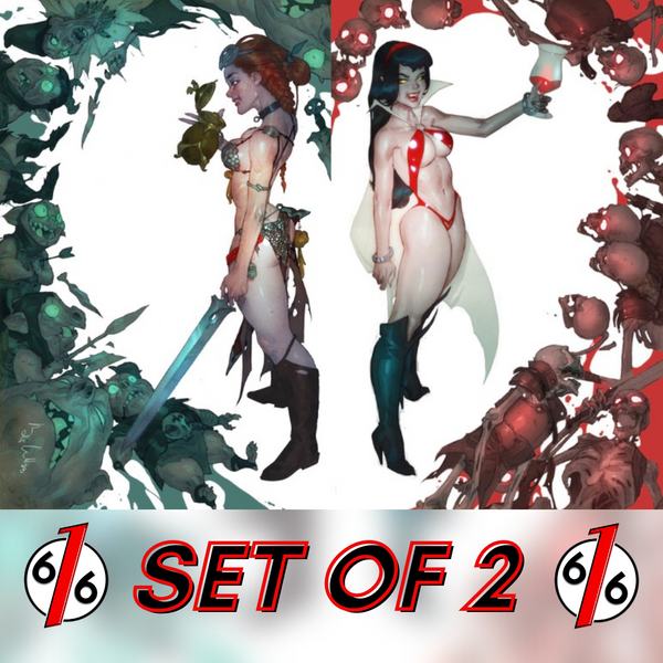 VAMPIRELLA & RED SONJA CALDWELL Valentines Day Connecting Variant Set