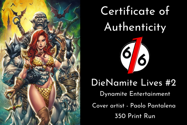 DIENAMITE LIVES #2 PANTALENA 616 Night Gold Armor Red Sonja Variant LTD 350 COA